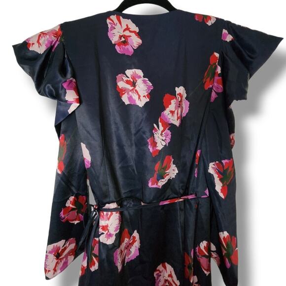 Joie Miltona Navy Floral Satin Wrap Midi Dress – Small - Picture 8 of 10